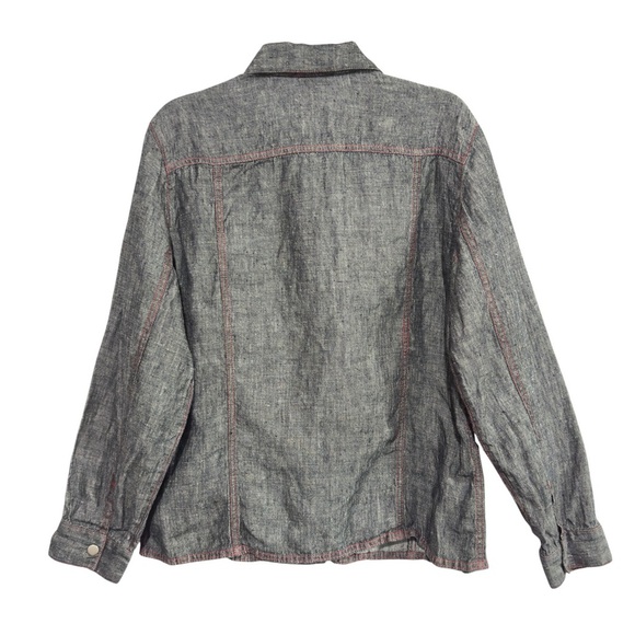 Chico's ~ Sz 1 M Art-to-Wear Engineer Gray Chambray Denim Linen Shirt Jacket - Picture 2 of 10